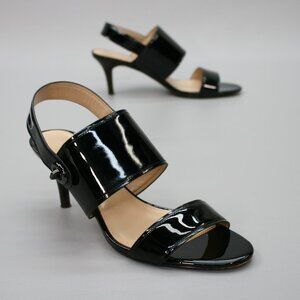 Coach Ladies 8.5 Marla Black Patent Leather Heels Strappy Slingback Shoe Sandals